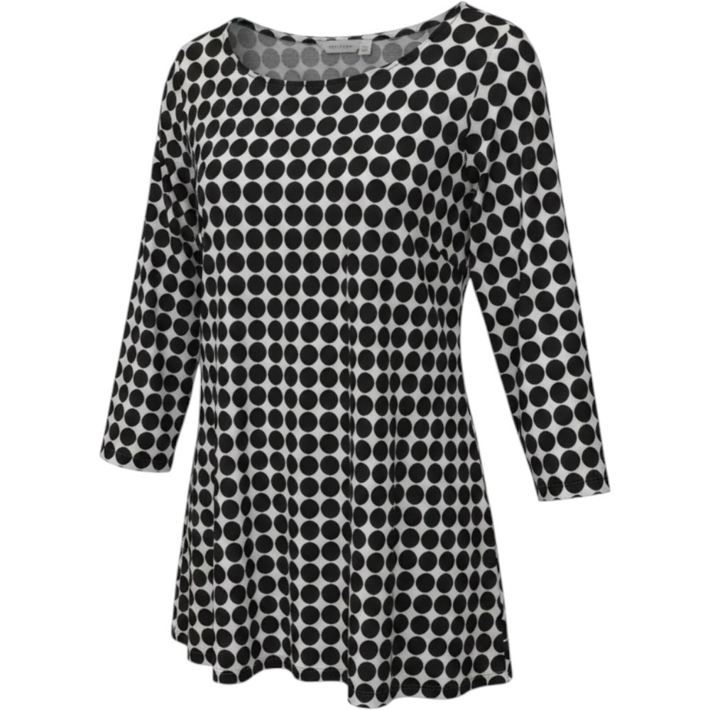 Croft & Barrow Womens 3X Polka Dot Tunic Top Black White 3/4 Sleeve Mod Retro